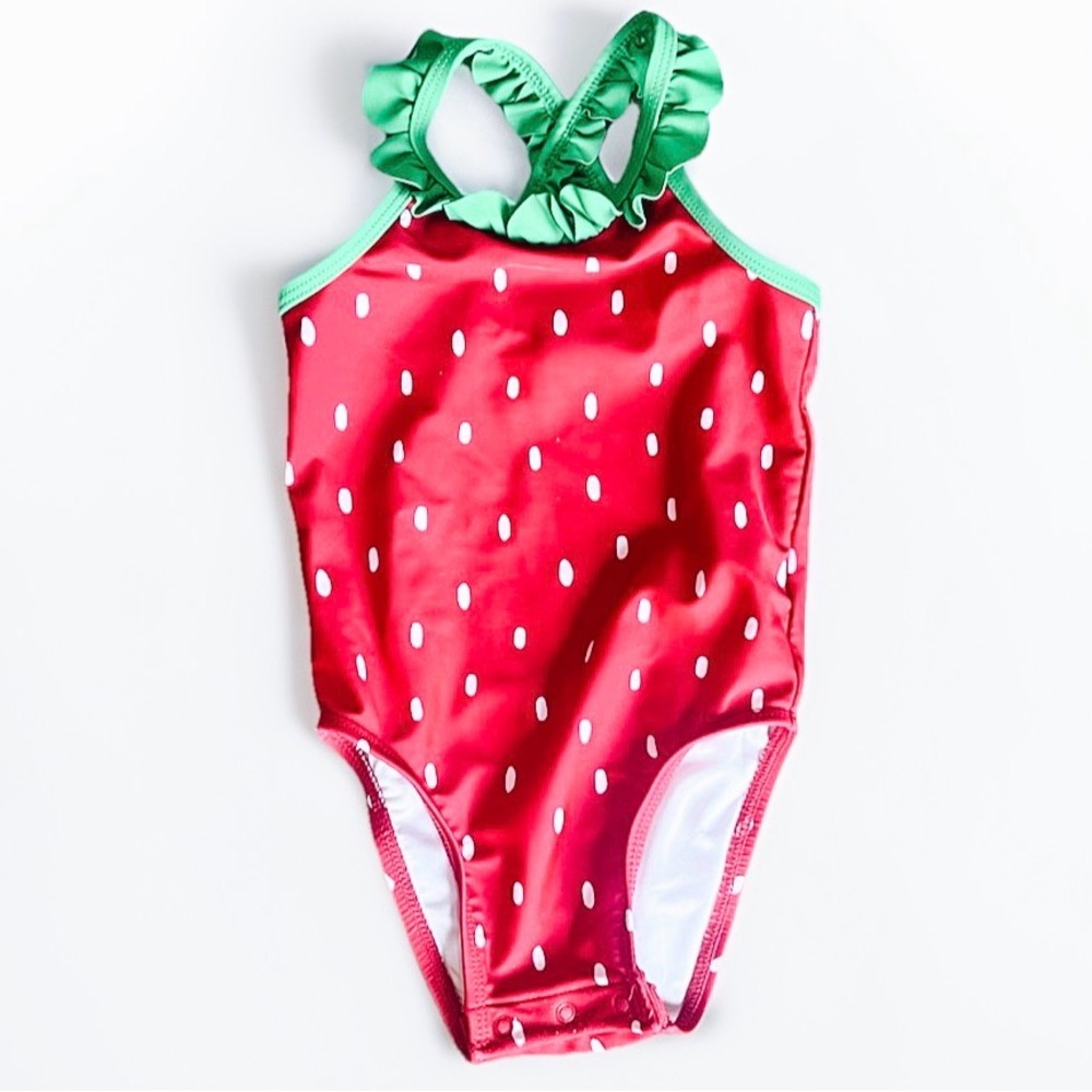 Old Navy Kids Strawberry One Piece Swimsuit - Red and Green